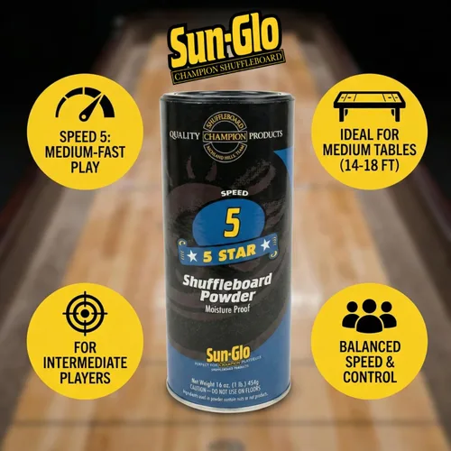 Miniatura 2 de Sun-Glo Speed #5 (Five Star) - Cera en polvo para tejo – Velocidad media-lenta para mesas de 12-16 pies – Lata agitadora de 16 onzas (paquete de 3)