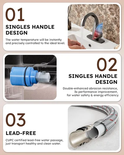 Miniatura 6 de WOWOW Grifo de Baño de Una Sola Manija 1 Agujero Arco Alto Lavabo de Baño Bronce Aceitado Frotado con Desagüe Emergente, Grifo de Lavabo de Baño