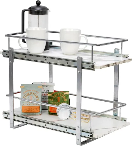 Household Essentials C53340-1 Glidez mármol sintético - Organizador de armario de cocina de 2 niveles, estantes extraíbles, 22 pulgadas de