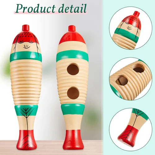 Miniatura 3 de 2 piezas de instrumento de guiro de rana de madera en forma de pez colorido, instrumento de percusión musical latino para adultos con palos de ritmo