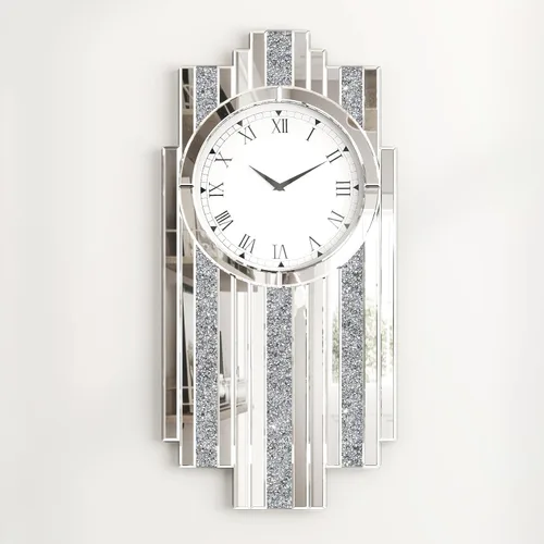 Miniatura 9 de SHYFOY Reloj de pared decorativo, reloj de péndulo con espejo de 31.5 pulgadas, reloj de pared grande silencioso de lujo con diamante triturado