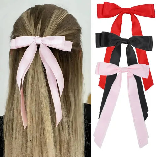 Miniatura 11 de Lazos para el cabello para mujeres - 3 piezas de grandes pinzas de cinta con borlas de cola larga, grandes pasadores de pelo para niñas