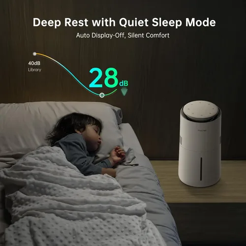 Miniatura 7 de Provirtec MistFree Humidificador inteligente para dormitorio, humidificador evaporativo sin polvo blanco, humedad automática y control