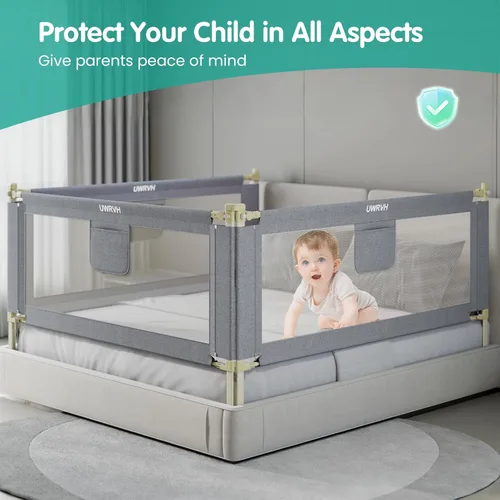 Miniatura 2 de Barandillas de cama UWRVH para niños pequeños, rieles de cama para niños pequeños, riel de cama para bebé - Protector de altura ajustable