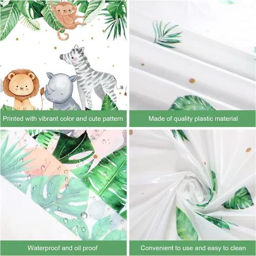 Miniatura 4 de Mantel de fiesta de safari en la selva, mantel con estampado de animales salvajes, verde salvia, decoración de baby shower, cubierta de mesa