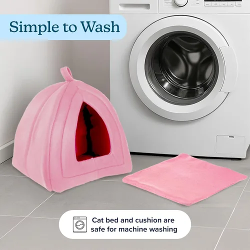 Miniatura 5 de Cat House - Indoor Cat Bed with Removable Foam Cushion - Pet Tent for Kittens, Rabbits, Guinea Pigs, and Other Small Animals by PETMAKER Rosa