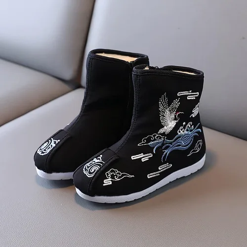 Miniatura 3 de 1-12T Botas de tacón alto para niños, zapatos de tela bordados, zapatos Hanfu para niños, botas de año chino, zapatillas para niñas