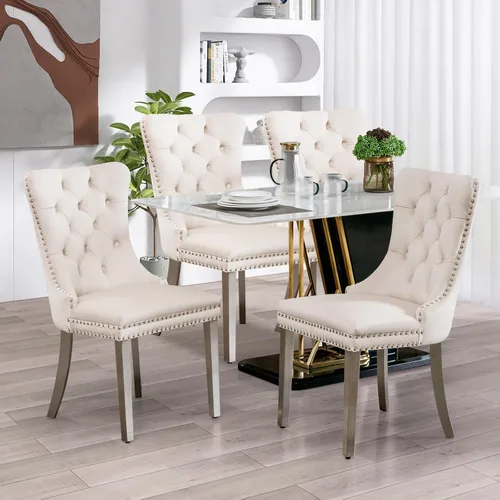 Miniatura 21 de SoarFlash Juego de 4 sillas de comedor de terciopelo, silla lateral de respaldo alto, silla lateral tapizada moderna de alta gama con capitoné