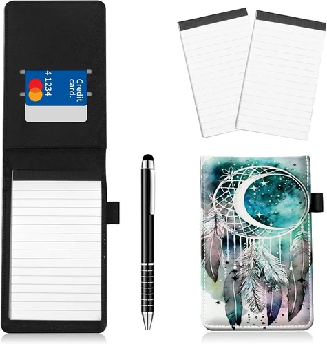 Miniatura 14 de Juego de 4 soportes para bloc de notas de tamaño de bolsillo, de piel sintética, mini bloc de notas con 2 bloc de notas pequeños y lápiz capacitivo