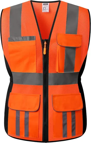 Miniatura 3 de Chaleco de seguridad para mujer, múltiples bolsillos, de alta visibilidad, reflectante, malla transpirable, chaleco de trabajo para dama, cremallera