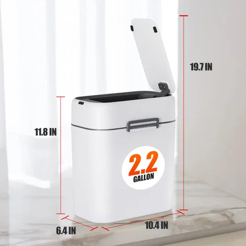 Miniatura 7 de Bote de basura de 2.2 galones con tapa, bote de basura automático sin contacto, sensor de movimiento inteligente, pequeño para baño, dormitorio
