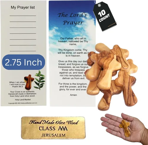 Miniatura 13 de Paquete de 100 cruces de bolsillo de madera de olivo de Belén de tamaño mediano – Cruces auténticas de Belén para la comodidad de la tierra santa