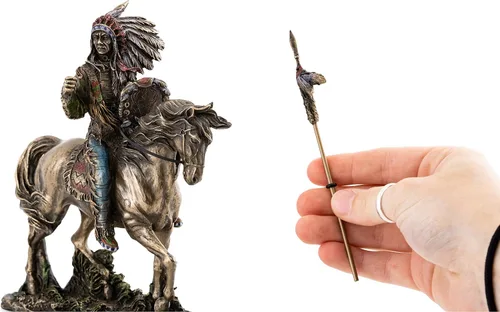 Miniatura 6 de Top Collection Mandan Indian Chief Statua - Escultura nativa americana en bronce fundido en frío de alta calidad, figura coleccionable de la tribu