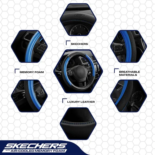 Miniatura 3 de Skechers Funda para Volante Air-Cooled, Funda para Volante de Automóvil de Cuero de Malla Air-Cooled, Ajuste Universal 14" 1/2-15", Protector