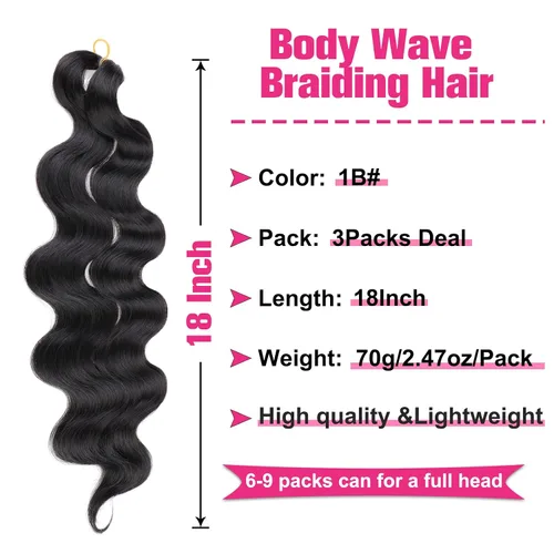 Miniatura 2 de Unionbeauty - Cabello trenzado ondulado de 18 pulgadas, paquete de 3 unidades, cabello trenzado preemplumado, trenzas bohemias negras para trenzas