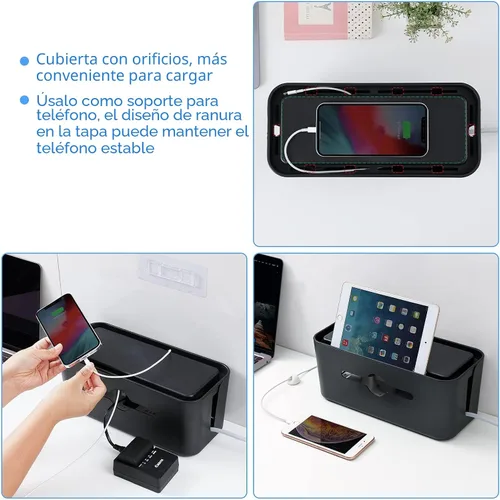 Miniatura 4 de Caja de organización de cables, caja organizadora de cables para escritorio y suelo, organizador de caja de cables para cubrir los cables de la tira