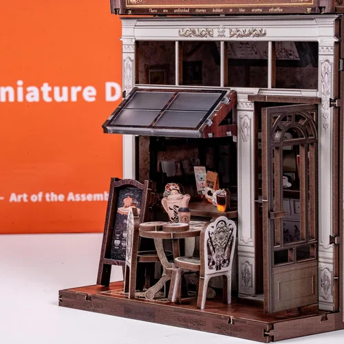 Miniatura 7 de Kit de rincón de libros, kit de casa en miniatura para adultos, adolescentes y niños, rompecabezas de madera 3D con luz LED, kit de manualidades