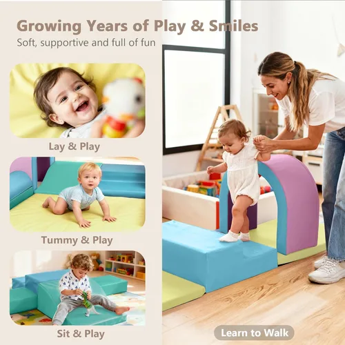 Miniatura 2 de Kinder King Juego de actividades de escalada y gateo, bloque de espuma suave de 10 piezas para escalar, gatear y deslizarse, escalador