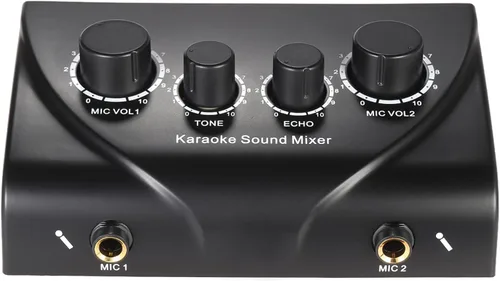 Miniatura 3 de Mezclador de sonido para karaoke con entradas duales para micrófono Mezclador de audio amplificador de auriculares Mezclador de 2 canales con cable