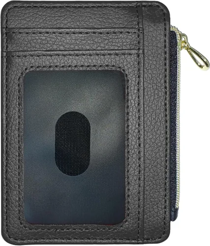 CATCH ON Cartera pequeña para mujeres y hombres, delgada y minimalista de piel sintética, bolsillo frontal, tarjetero con bolsillo con cremallera,