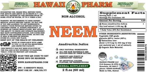 Miniatura 2 de Extracto líquido sin alcohol de Neem, suplemento herbario natural de glicerita de hoja seca de neem orgánico (Azadirachta Indica), Hawaii Pharm, EE.
