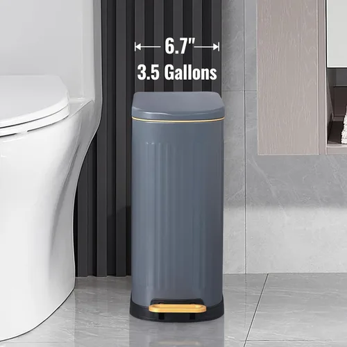 Miniatura 2 de SYNCVIBE Cubo de basura delgado para baño con tapa de cierre suave, cubo de basura de acero inoxidable con pedal, cubo de basura con cubo