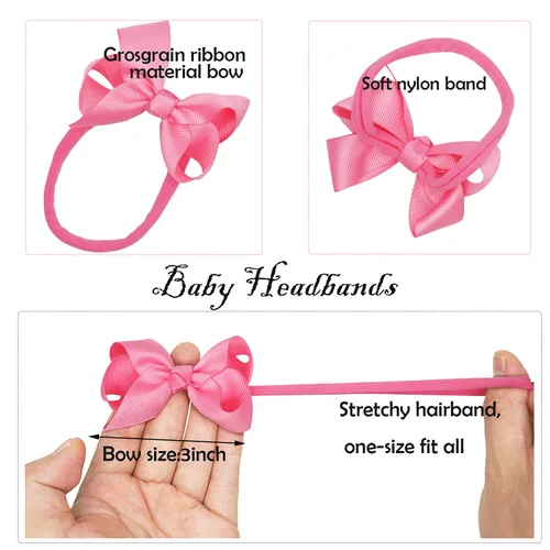 Miniatura 4 de CellElection Diademas para bebés y niñas, 25 colores, cinta de grogrén de 3 pulgadas, lazos pequeños de nailon, bandas elásticas de nailon suave