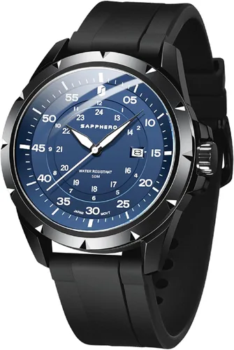 Miniatura 14 de SAPPHERO Reloj de lujo para hombre, resistente al agua, 164.0 ft, correa de silicona, analógico, de cuarzo, con fecha, reloj de pulsera clásico