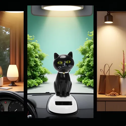 Miniatura 2 de Juguete solar para gato, figura de gato bailarín, adorno de automóvil, juguetes bailarines, decoración interior de automóvil, decoración