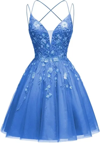 Vestidos de tul con apliques de encaje, vestido corto de lentejuelas brillantes, tirantes delgados, cuello en V, vestidos de cóctel