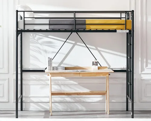 Miniatura 2 de VINGLI Cama Loft de 71 Pulgadas de Alto Tamaño Twin con Escalera de Peldaños Planos para Niños Adolescentes Adultos Cama Litera Individual de Metal