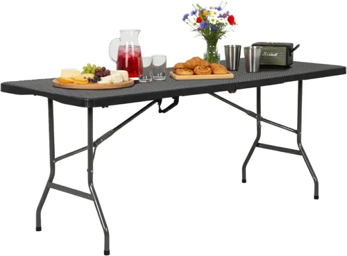 Miniatura 20 de FDW Mesa plegable de 4 pies, media mesa plegable portátil de picnic para oficina, hogar, campamento, fiesta (negro, 4 pies)