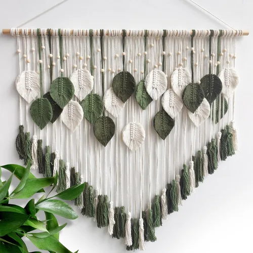 Miniatura 9 de lokeisna Macramé para colgar en la pared, tapiz tejido beige y rosa polvoriento, hecho a mano, decoración de pared de macramé, galería y guardería