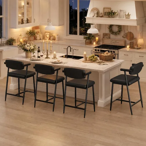 Miniatura 19 de IDEALHOUSE Juego de 2 taburetes de bar de altura de mostrador con brazos, taburetes de bar tapizados de 26 pulgadas con respaldo, asiento más ancho