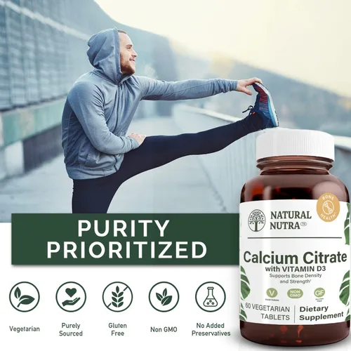 Miniatura 4 de Natural Nutra Citrato de calcio con vitamina D3, suplemento para la fuerza ósea, promueve los movimientos musculares, aumenta la salud del corazón