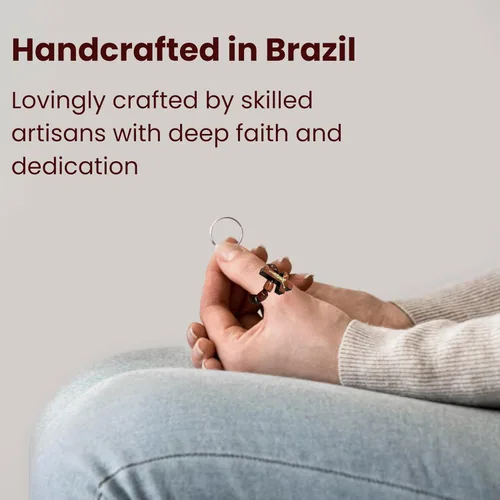 Miniatura 6 de Catholica Shop Anillo elástico de rosario de dedo católico, cuentas de oración de madera de cerezo – Paquete de 6 unidades – Hecho en Brasil
