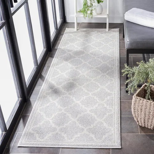 Miniatura 11 de Safavieh Amherst Collection AMT422B - Alfombra para interiores y exteriores, color gris claro y beige Azul marino/beige