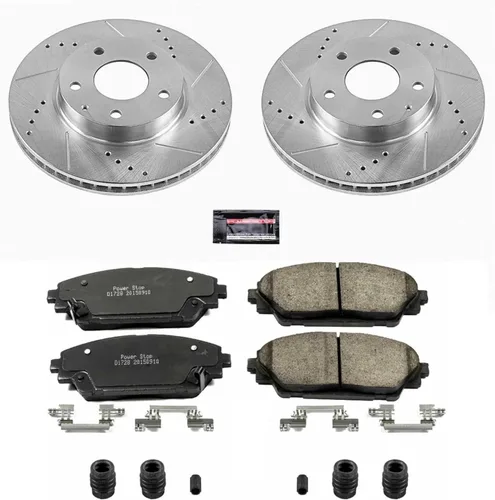 Miniatura 2 de PowerStop Kit de freno delantero para Mazda 3 2014-16 Mazda CX-3 2016-21 - Rotores de disco perforados y ranurados con repuesto de pastillas