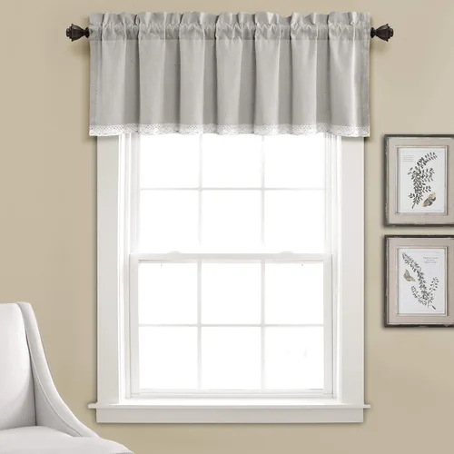 Miniatura 14 de Lush Decor Par de paneles de cortinas de lino con encaje para ventana, 84 x 38 pulgadas, azul