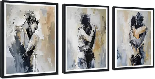 Miniatura 68 de Novatique 3 piezas de arte de pared sexy en blanco y negro para parejas desnudas, decoración de pared abstracta de amor para mujeres y hombres, arte