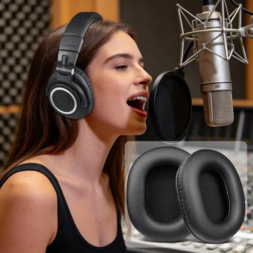 Miniatura 5 de SOULWIT Almohadillas de repuesto para auriculares de monitor Audio Technica ATH M50X M50XBT M50RD M40X M30X M20X MSR7 SX1, almohadillas con piel
