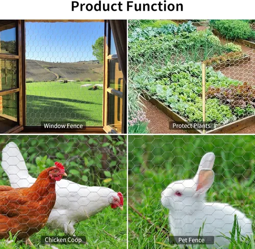 Miniatura 5 de Alambre de pollo de 13.7 pulgadas x 393.7 pulgadas, malla galvanizada hexagonal para jardín, valla de jardín para mascotas, conejos, pollos con 100