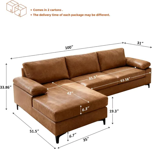 Miniatura 2 de VANOMi Sofá de piel sintética para sala de estar, sofás y sofás de 100 pulgadas con diván convertible de 3 plazas para sala de estar, apartamento