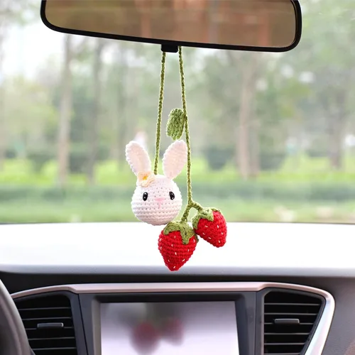 Miniatura 11 de Adorno de conejito gris y zanahoria, accesorios para ventana de visión trasera, colgante hecho a mano para automóvil, decoración de interiores