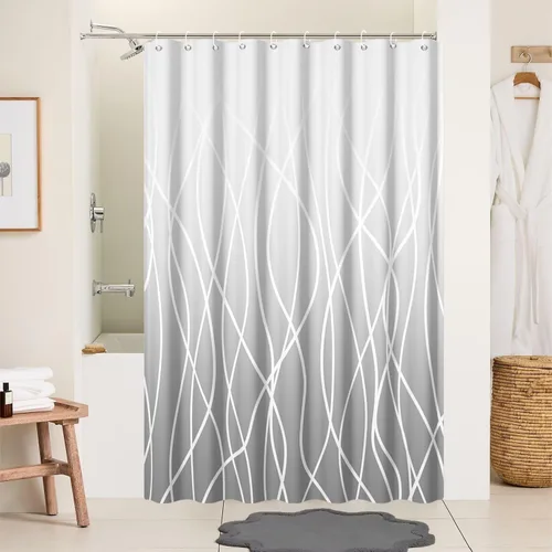 Miniatura 22 de Cortina de ducha pequeña a rayas gris claro degradado para baño, 36 x 72 pulgadas, juego de cortina de ducha geométrica para cabina de RV