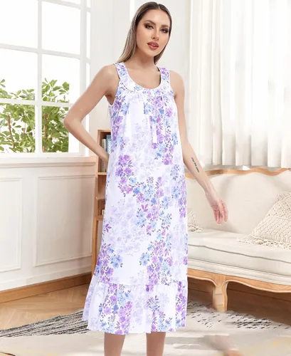 Miniatura 6 de IZZY + TOBY Camisones de algodón para mujer, sin mangas, suave, camisón de noche, camisón largo