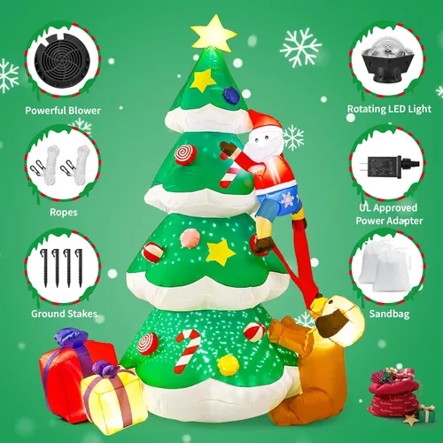 Miniatura 6 de BOHON Árbol de Navidad inflable de 2.4 m para exteriores, con luz de copo de nieve giratorio incorporada y luces LED, árbol de Navidad inflable