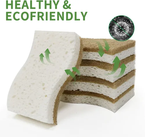 Miniatura 4 de Paquete de 9 esponjas de cocina naturales biodegradables – Esponja compostable de celulosa y nuez de coco – Esponjas ecológicas sostenibles