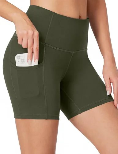 Miniatura 6 de Heathyoga Pantalones cortos de ciclismo para mujer, control de abdomen, pantalones cortos de entrenamiento de 5 pulgadas con bolsillos, cintura