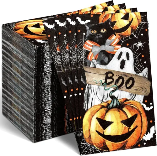 Miniatura 11 de Sinmoe 200 servilletas de papel de calabaza de Acción de Gracias, toallas de mano desechables para baño, toalla de papel decorativo para invitados